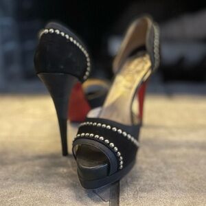 Christian Louboutin Black Canvas Suede Studded Henry 140 d'Orsay Pumps Eur 33.5